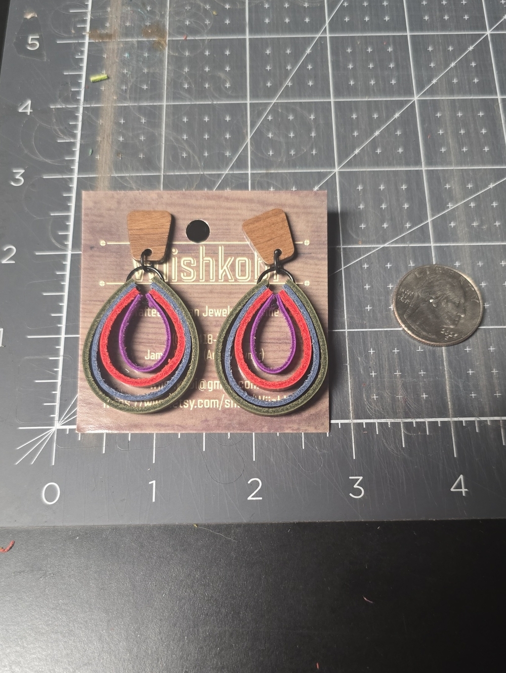 Multi-Color Teardrop Layered Earrings - Pink, Red, Purple, Green, Gold Accents